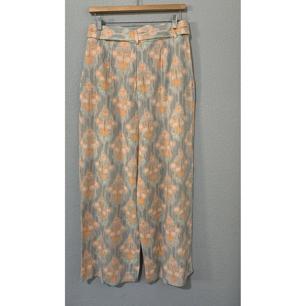 Zara New Flowy High Waist Wide Leg‎ Printed Pants with Self Belt Size L 8372/115